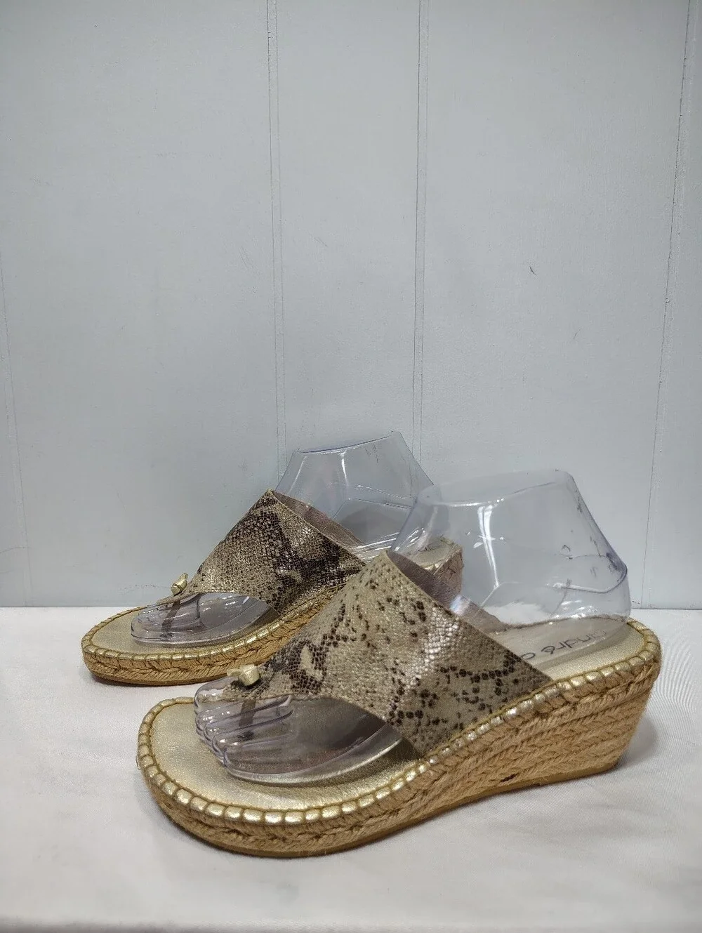Andre Assous Metallic Snakeskin Jute Espadrille Wedge Sandals Spain Womens 39 8